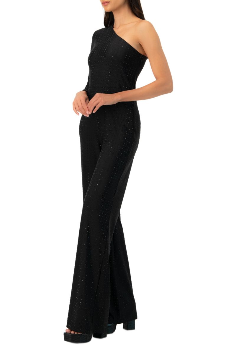 Women's Wide-Leg Textured Jumpsuit with One Long Sleeve