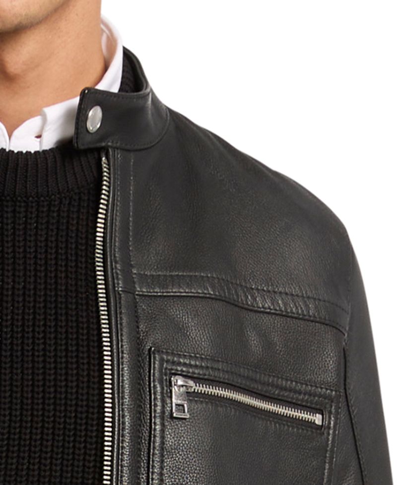 Men's Double Zip Pocket Leather Racer Jacket