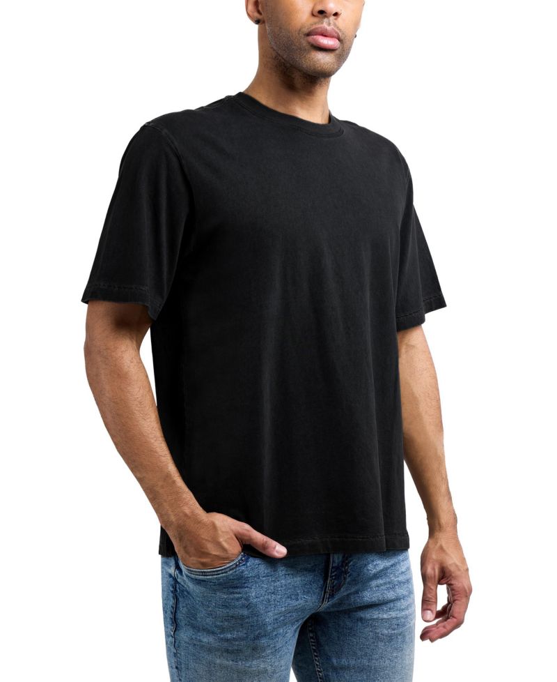 Men's Vintage Distressed Boxy Oversized Heavyweight Acid Wash Cotton Crew T-Shirt