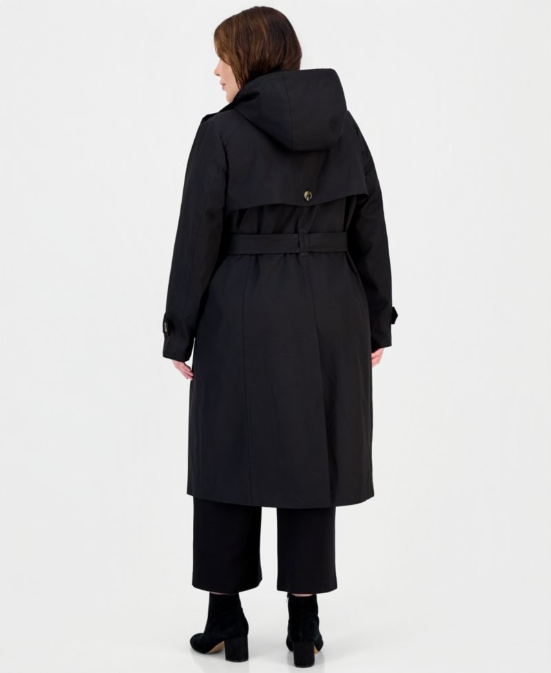 Plus Size Plaid Collar Belted Trench Coat, Created for Macy's