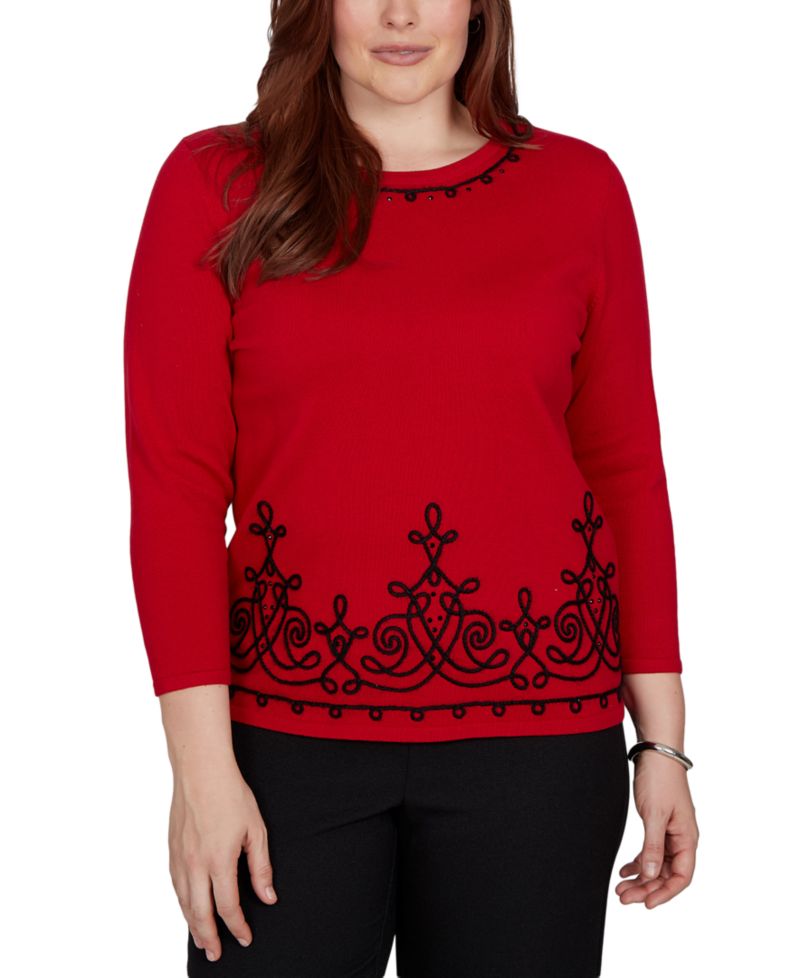 Petite Border Scroll Soutache Sweater
