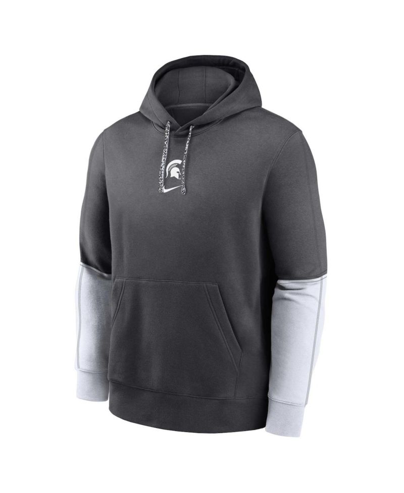 Big Boys and Girls Charcoal Michigan State Spartans 2024 Sideline Club Fleece Color Block Pullover Hoodie