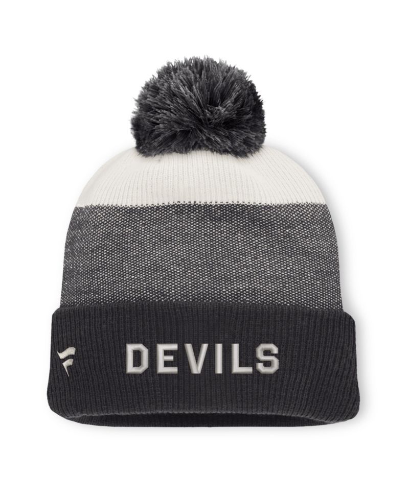 Men's Black/Light Beige New Jersey Devils Monochrome Cuffed Knit Hat with Pom