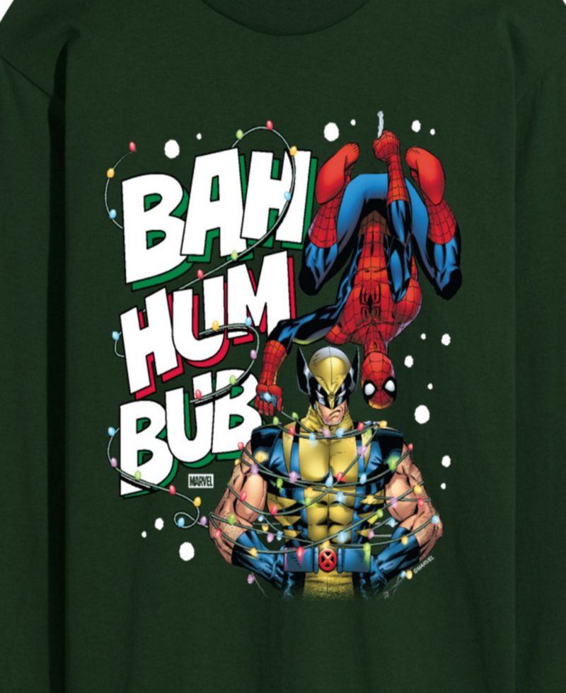 Men's Marvel Bah Hum Bub Wolverine and Spider-Man Graphic Long-Sleeve T-Shirt