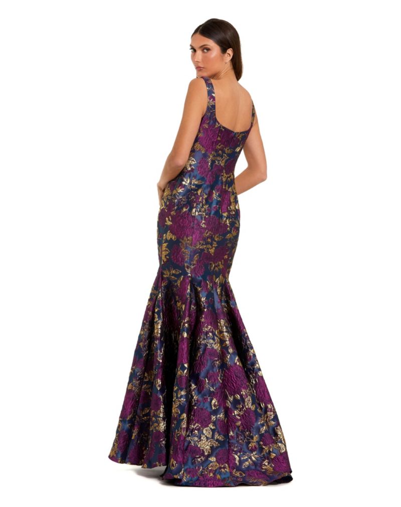 Women's Sleeveless Floral Brocade Trumpet Gown
