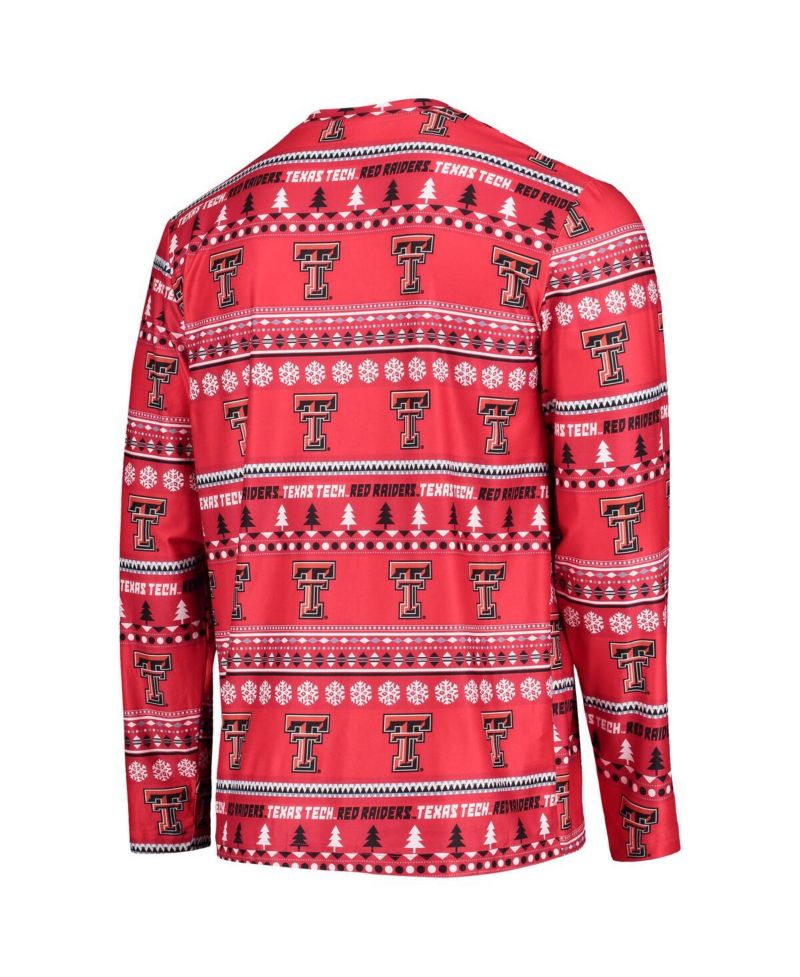 Men's Red Texas Tech Red Raiders Ugly Sweater Long Sleeve T-shirt and Pants Sleep Set
