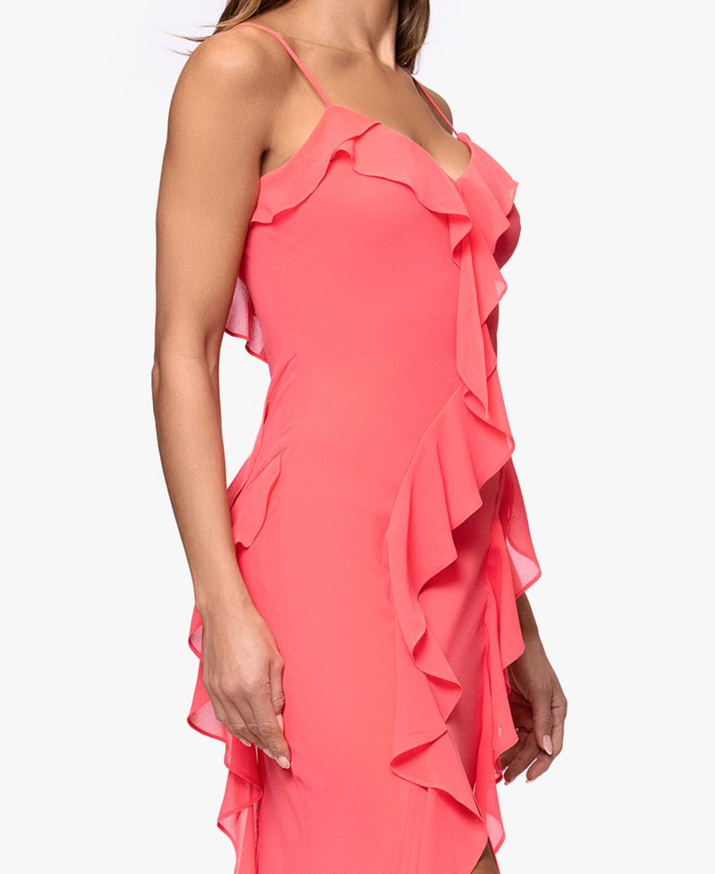 Petite Ruffle Detail Sweetheart Neck Maxi Dress