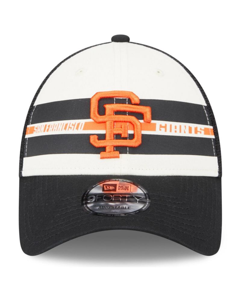 Men's White, Black San Francisco Giants Team Stripe Trucker 9FORTY Snapback Hat