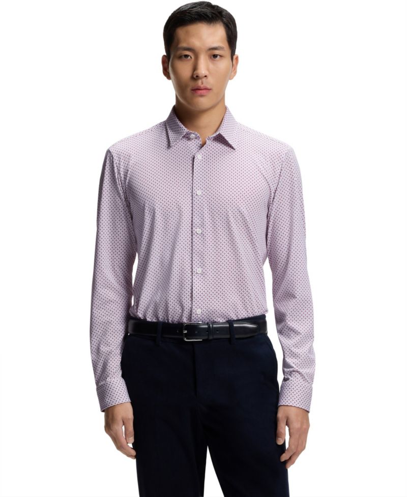 Men's Printed Cotton Blend Slim-Fit Dress Shirt