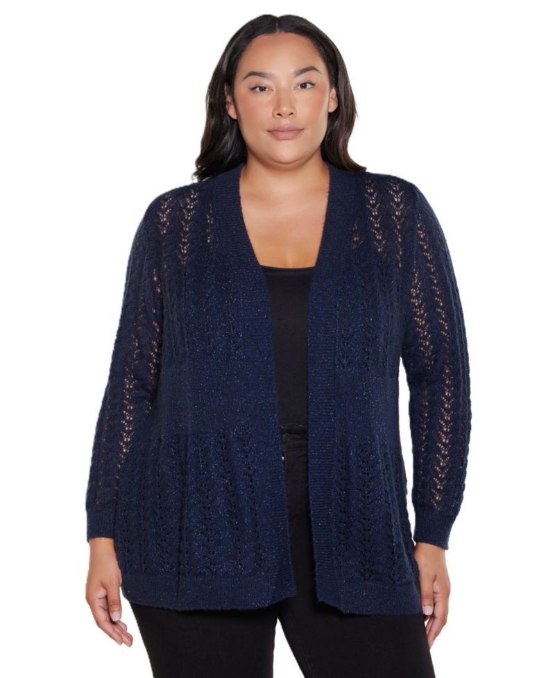 Plus Size Open-Front Lightweight Pointelle Cardigan Sweater