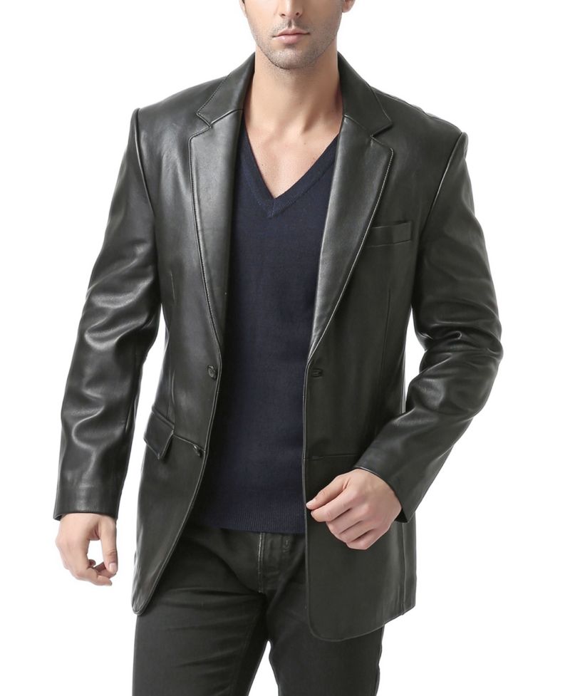 Men Classic Two-Button Leather Blazer