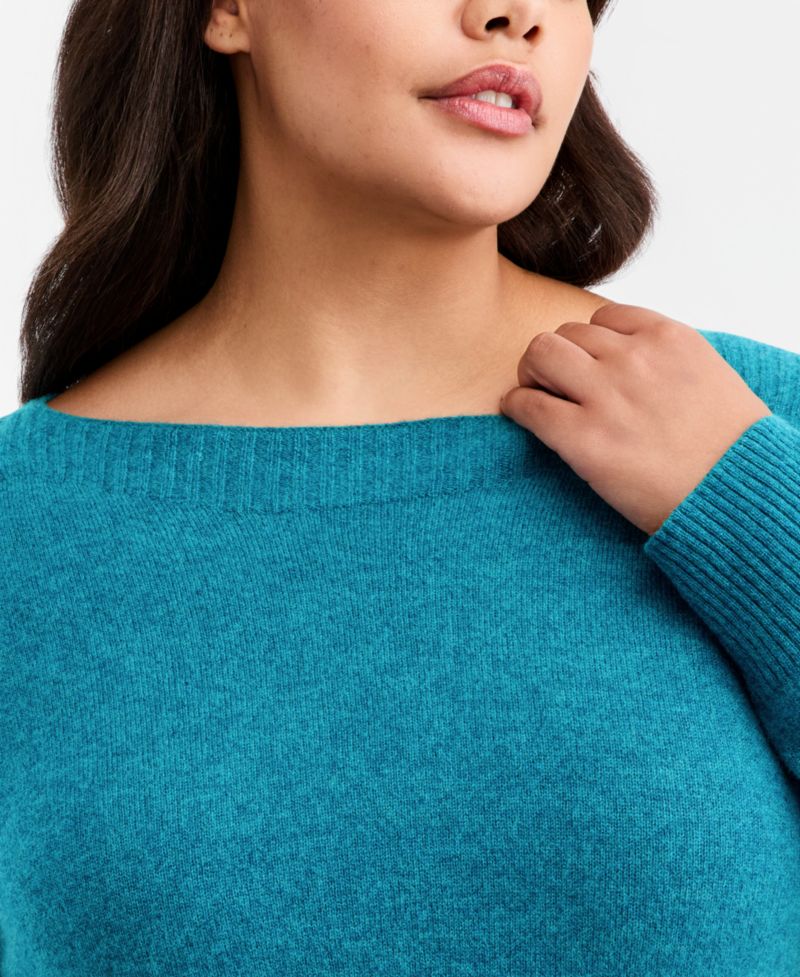Plus Size 100% Cashmere Boat-Neck Sweater