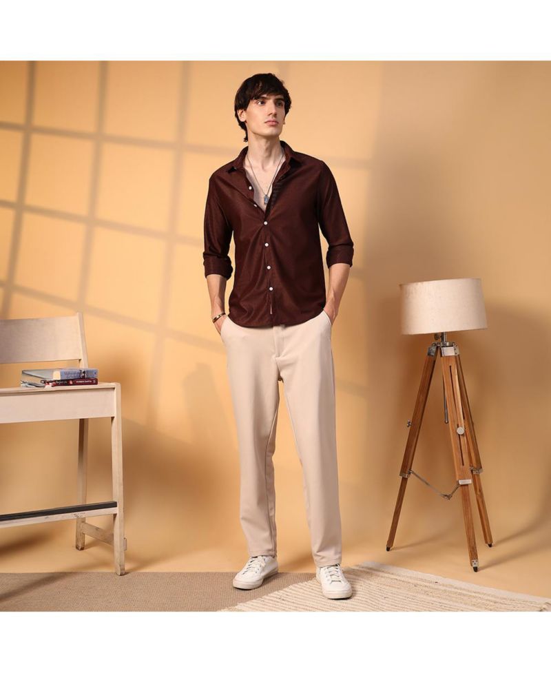 Men's Chocolate Brown Solid Honeycomb Shirt