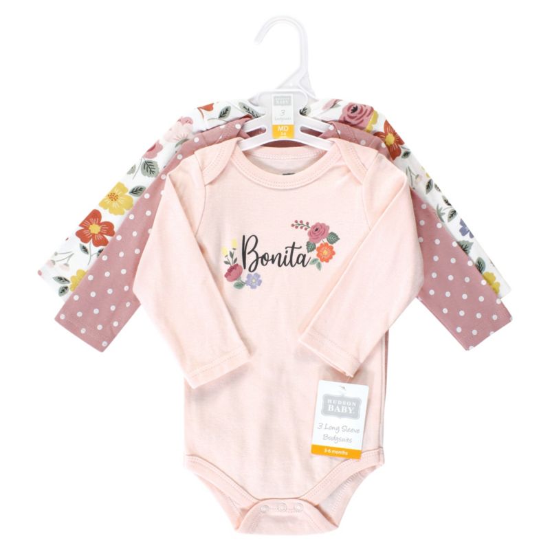 Baby Girls Cotton Long-Sleeve Bodysuits 3-Pack