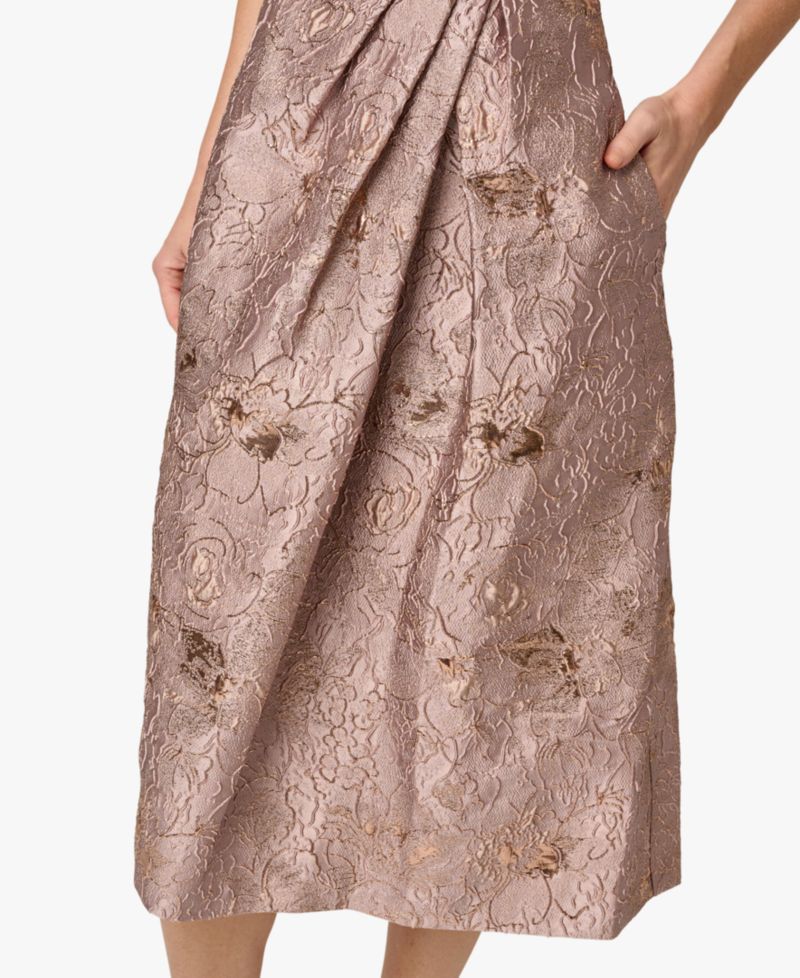 Women's Metallic Jacquard Sweetheart Neck Midi Dress