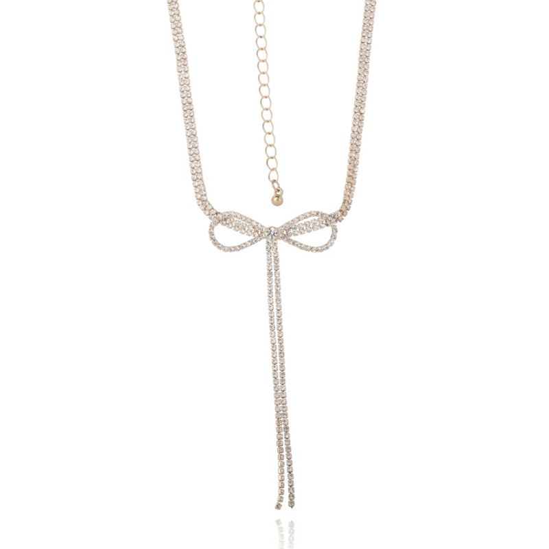 BCBG Generation Crystal Double Strand Bow Lariat Necklace