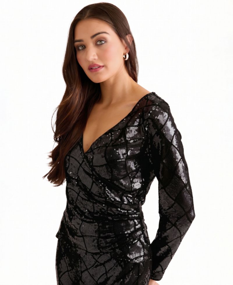 Women's Long-Sleeve Sequin Wrap Top