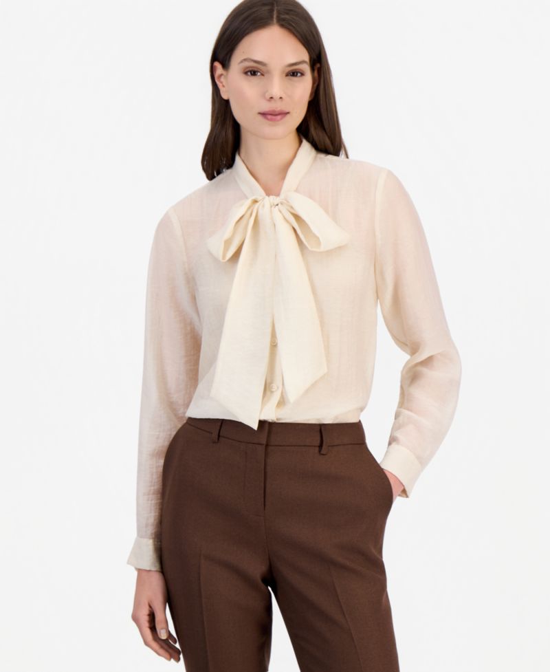 Women's Long-Sleeve Tie-Neck Chiffon Blouse