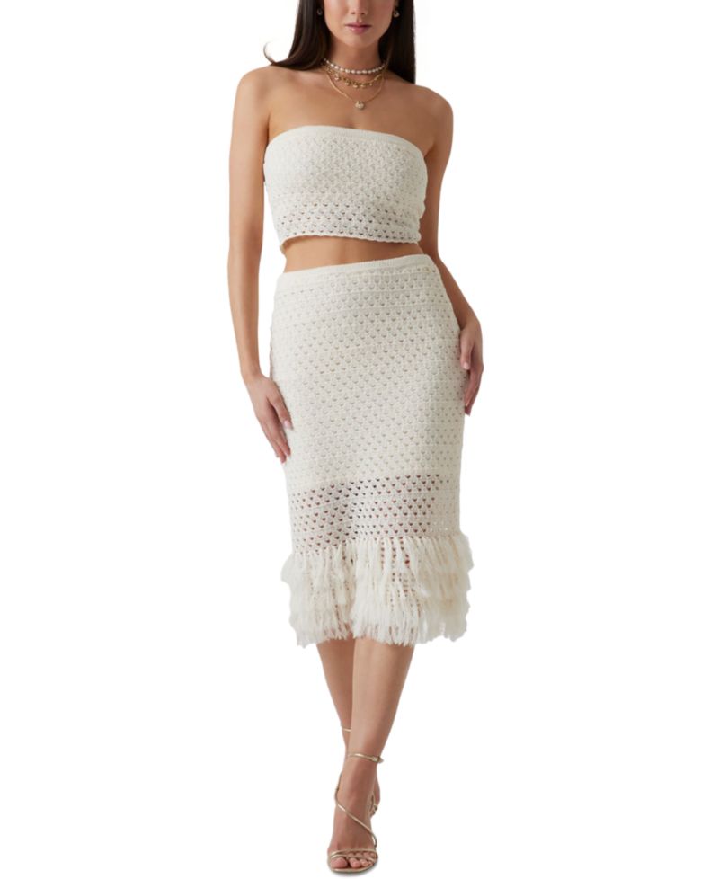 Women's Pointelle Fringed-Hem Midi Skirt