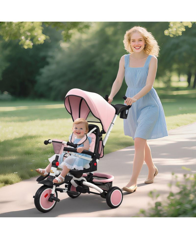 6 in 1 Kids Tricycle with Adjustable Push Handle for 1-5 Years