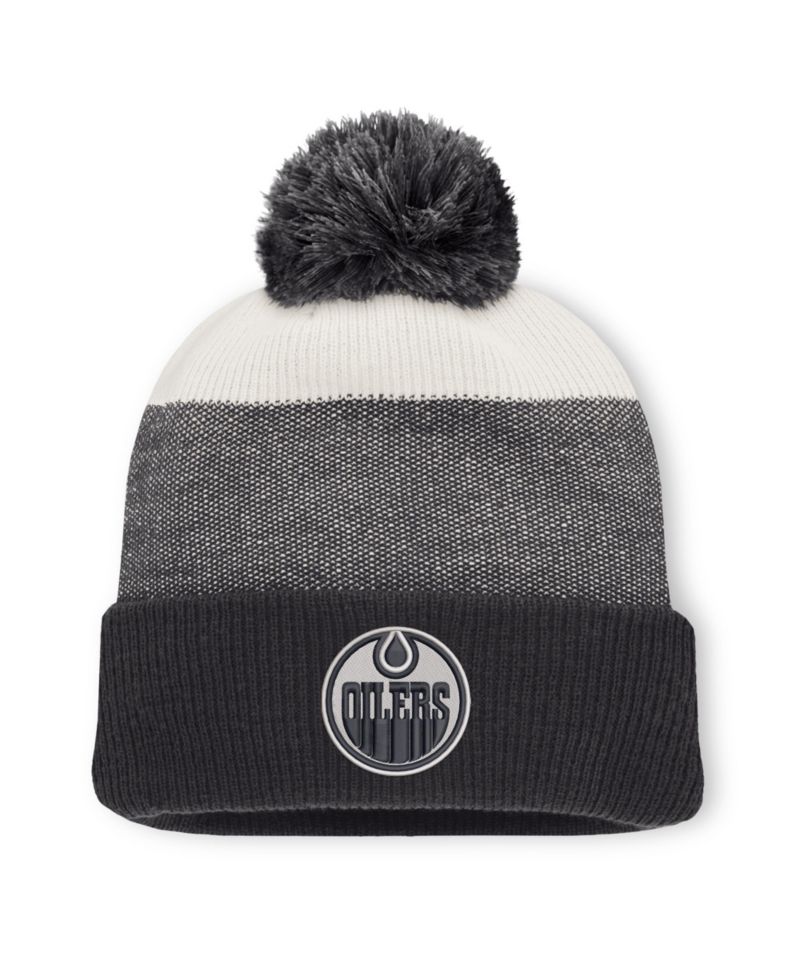 Men's Black/Light Beige Edmonton Oilers Monochrome Cuffed Knit Hat with Pom