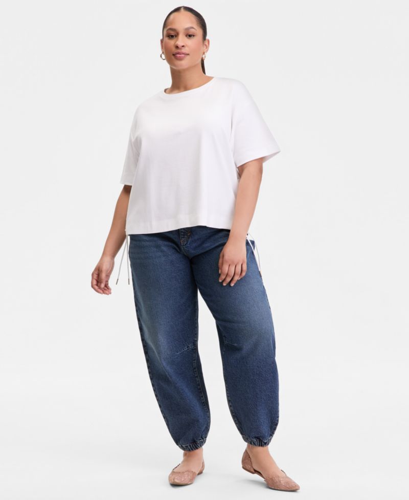 Plus Size Lace-Up-Side Cotton T-Shirt