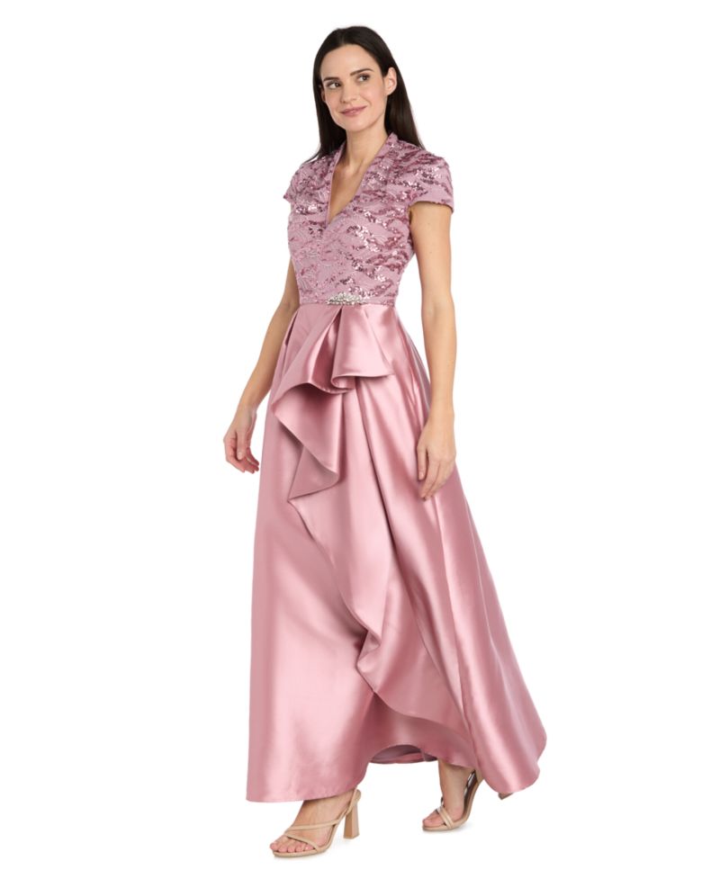 Petite Long Mikado Ballgown with Embroidered Mesh Bodice