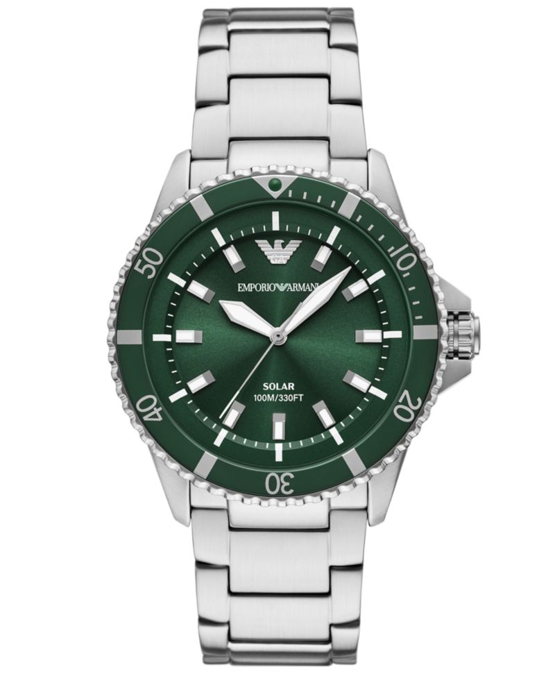 Men's World Explorer Solar Stainless Steel Bracelet Watch 42mm