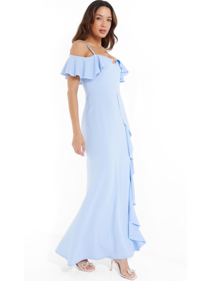 Women's Scuba Crepe Cold Shoulder Maxi Dress