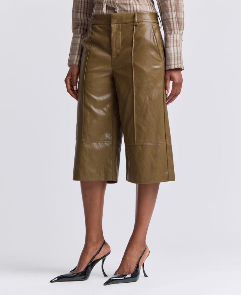 Women's Wide-Leg Low-Rise Faux Leather Shorts