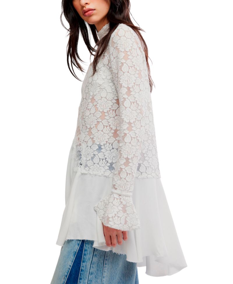 Women's First Crush Mock-Neck Lace Tunic Top