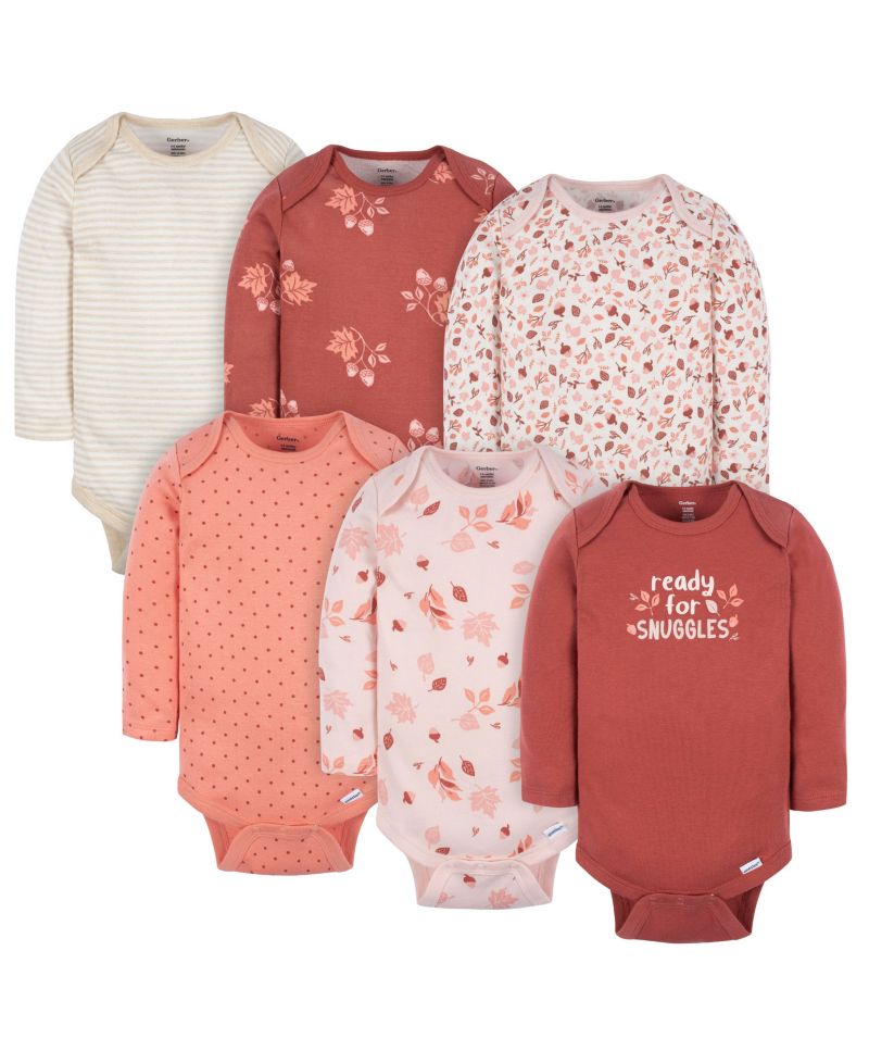 Baby Girls Long Sleeve Onesies Bodysuits, 6-Pack