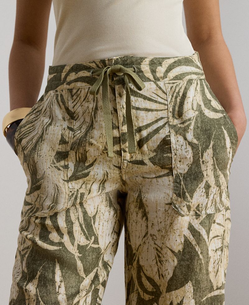 Women's Mid-Rise Palm-Frond-Print Wide-Leg Pants