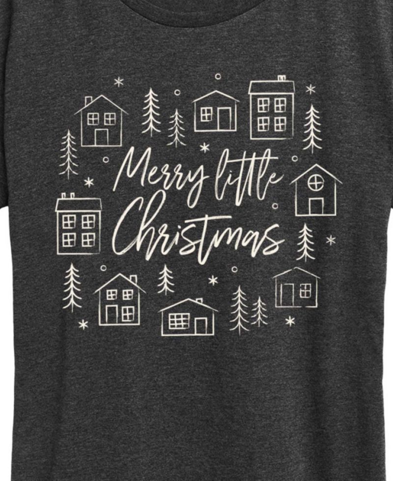 Merry Little Christmas Houses Women's Short Sleeve Graphic T-shirts