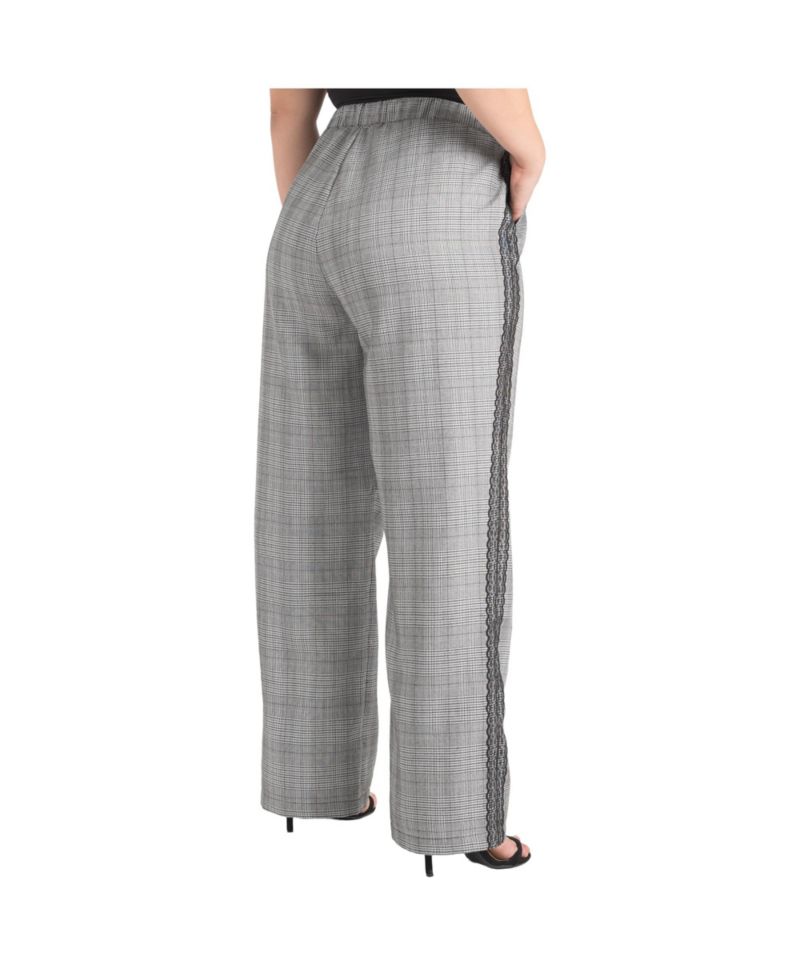 Plus Size Women's Tuxedo Plaid Wide Leg Suit Pants