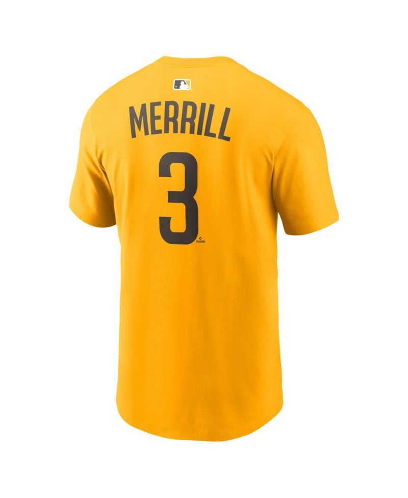Men's Jackson Merrill Gold San Diego Padres Name & Number T-Shirt