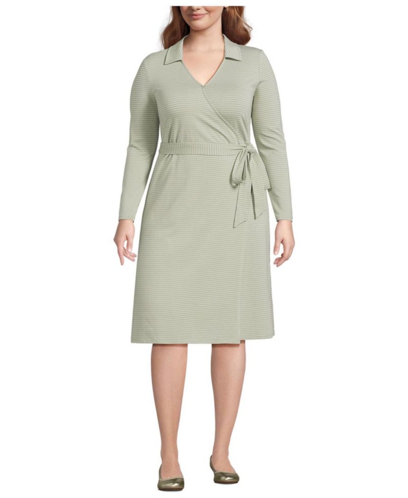 Plus Size Cotton Modal Collared Wrap Dress