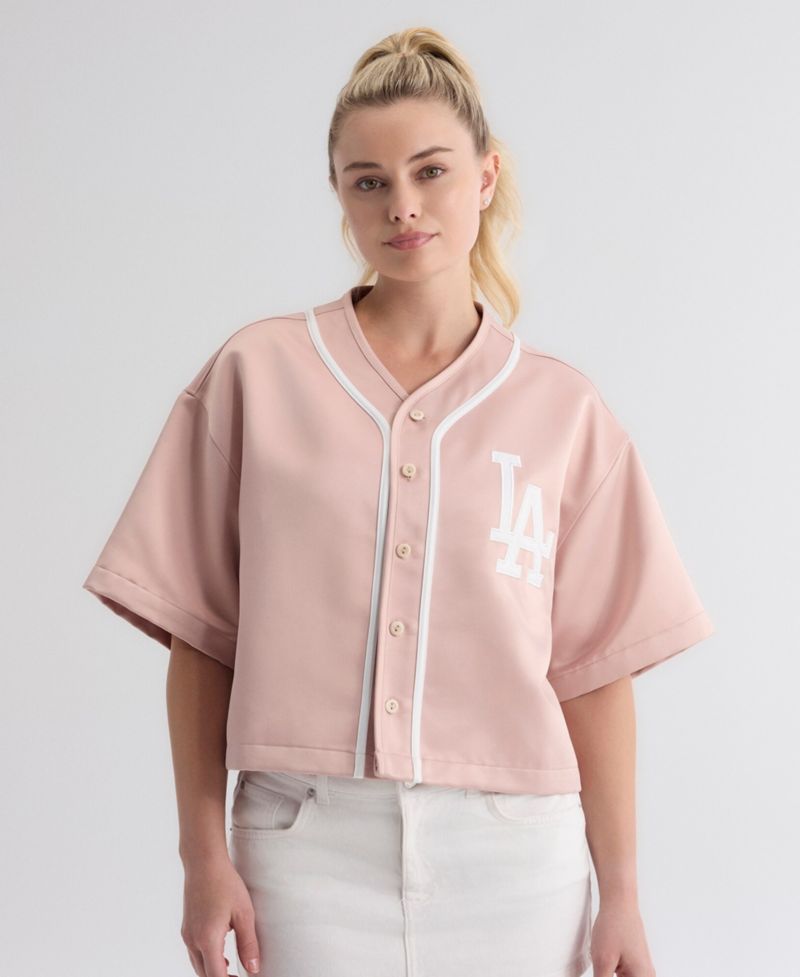 Women's Faded Rose Los Angeles Dodgers Iconic Full-Button Satin Baseball Top