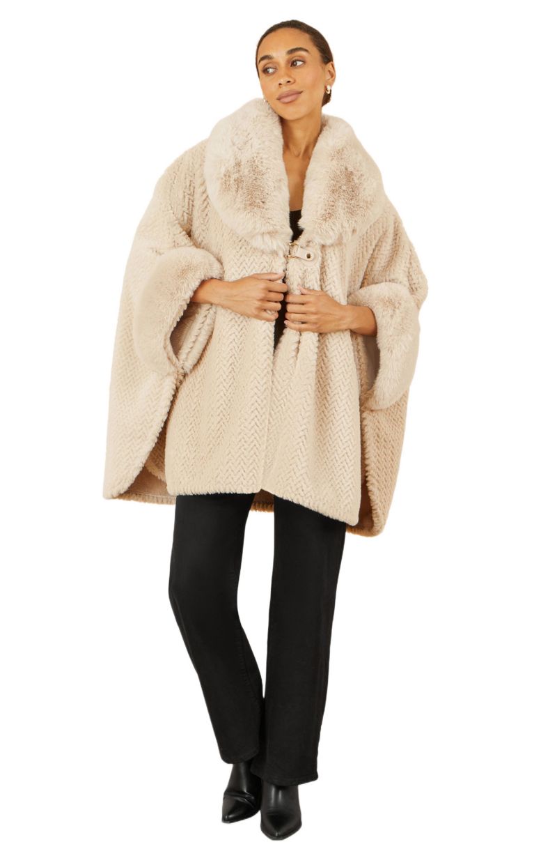 Women's Textured Faux Fur Lined Cape