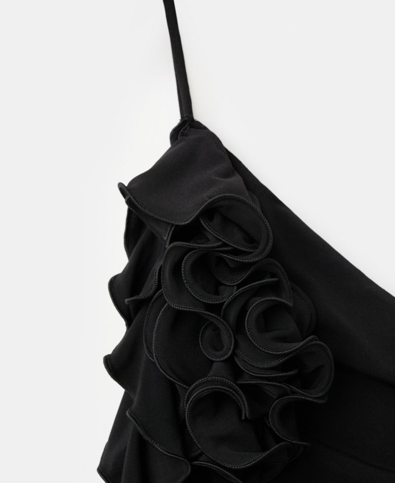 Women's Ruffle Trim Ruched Asymmetrical Top