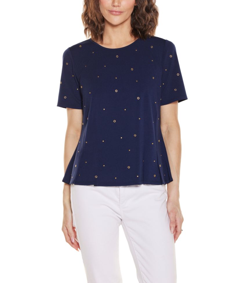 Plus Grommet And Nailhead Pleated Hem Top