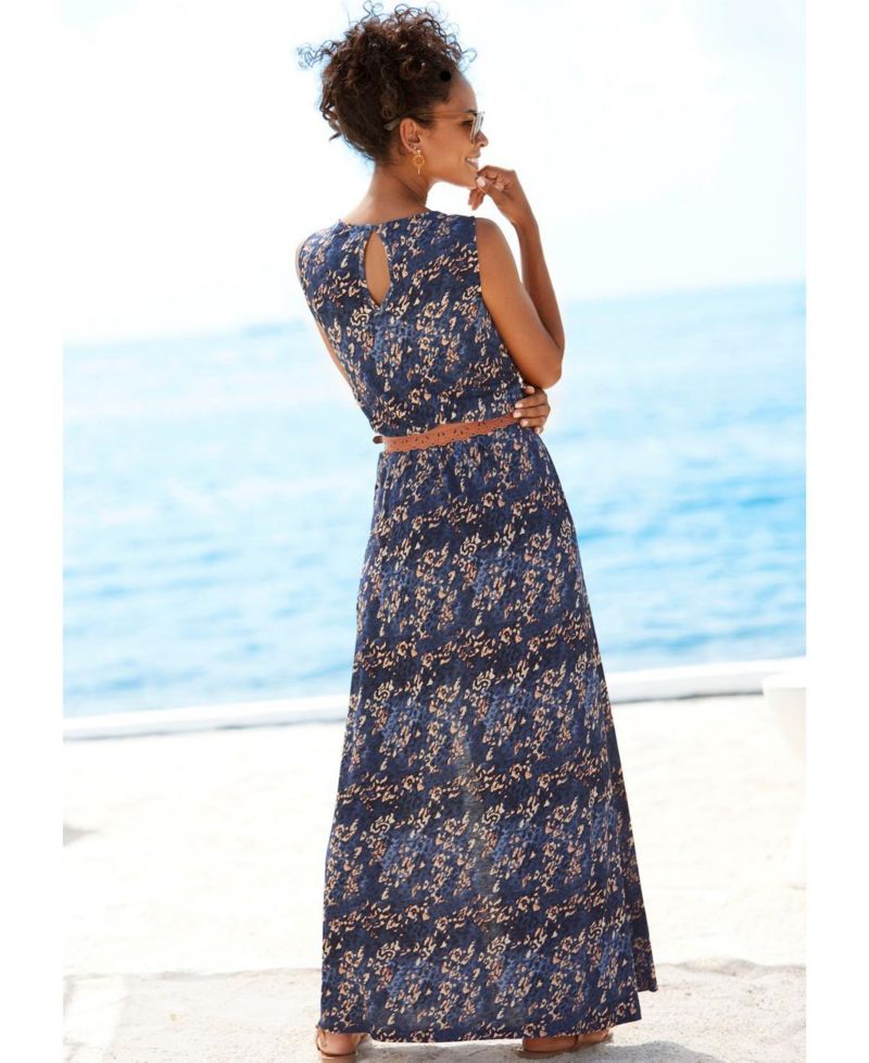 Women's Viscose Animal Print Sleeveless Elastic-Waist Maxi Dress