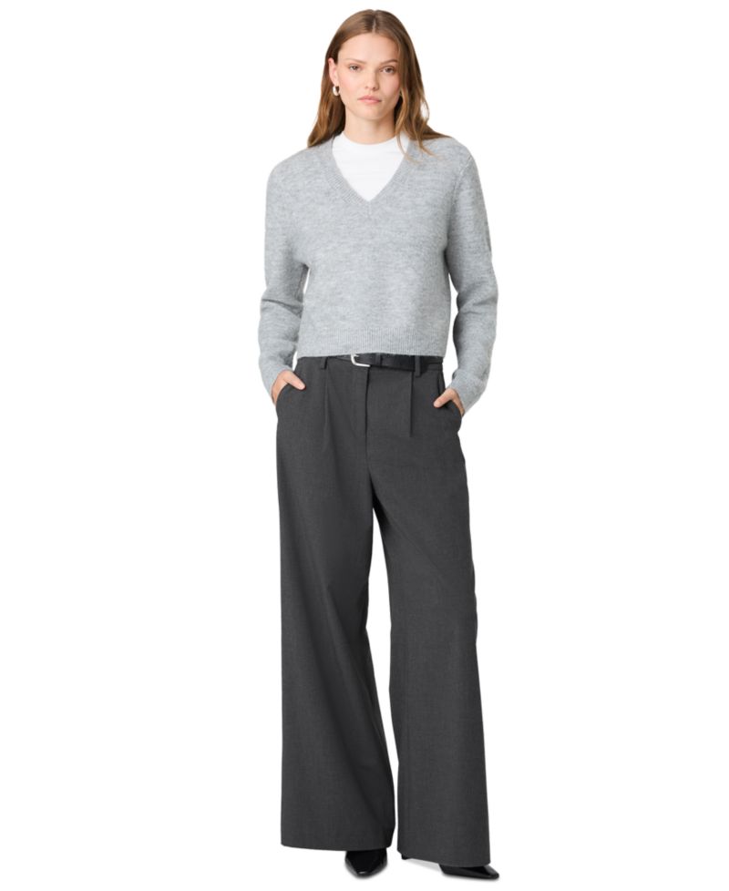 Women's Tavi Crosshatch Suiting Pleated Wide-Leg Trousers
