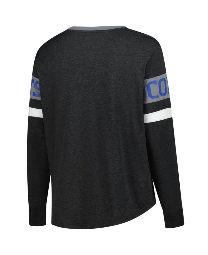 Women's Black Indianapolis Colts Plus Size Throwback Lace-Up Long Sleeve T-Shirt