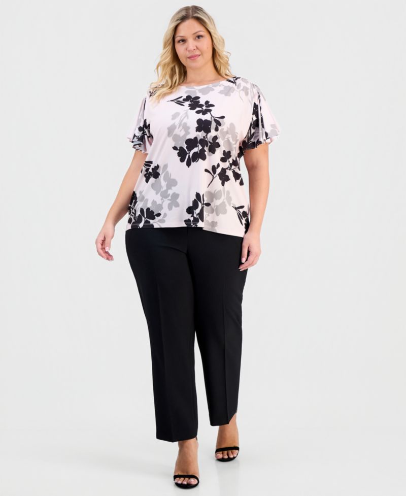 Plus Size Printed Flutter-Sleeve Top