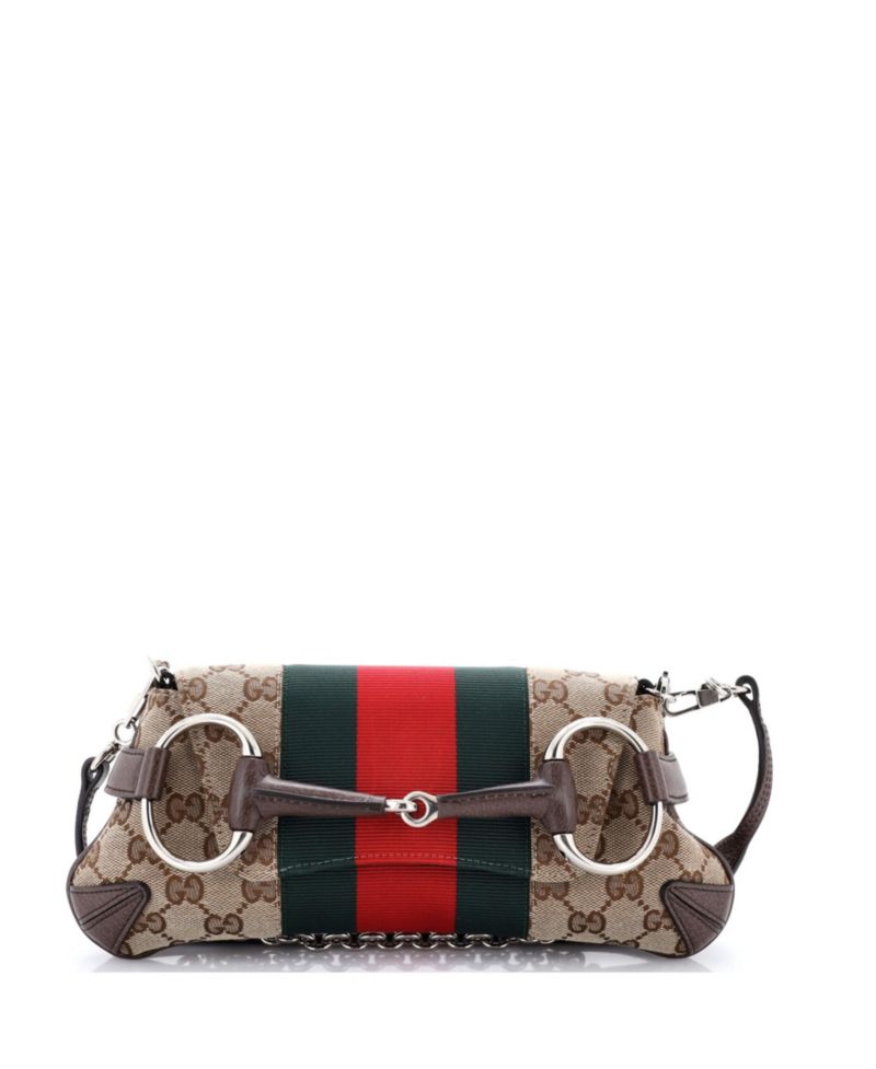 Small Horsebit NM Web Chain Clutch GG Canvas