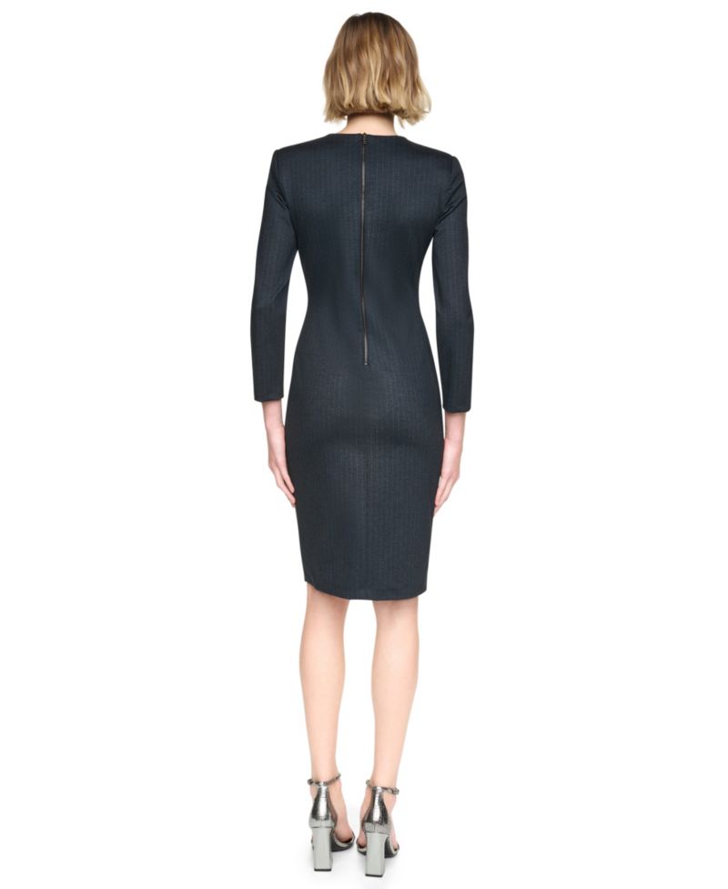 Women's Long-Sleeve Ruched Knee-Length Sheath Dress