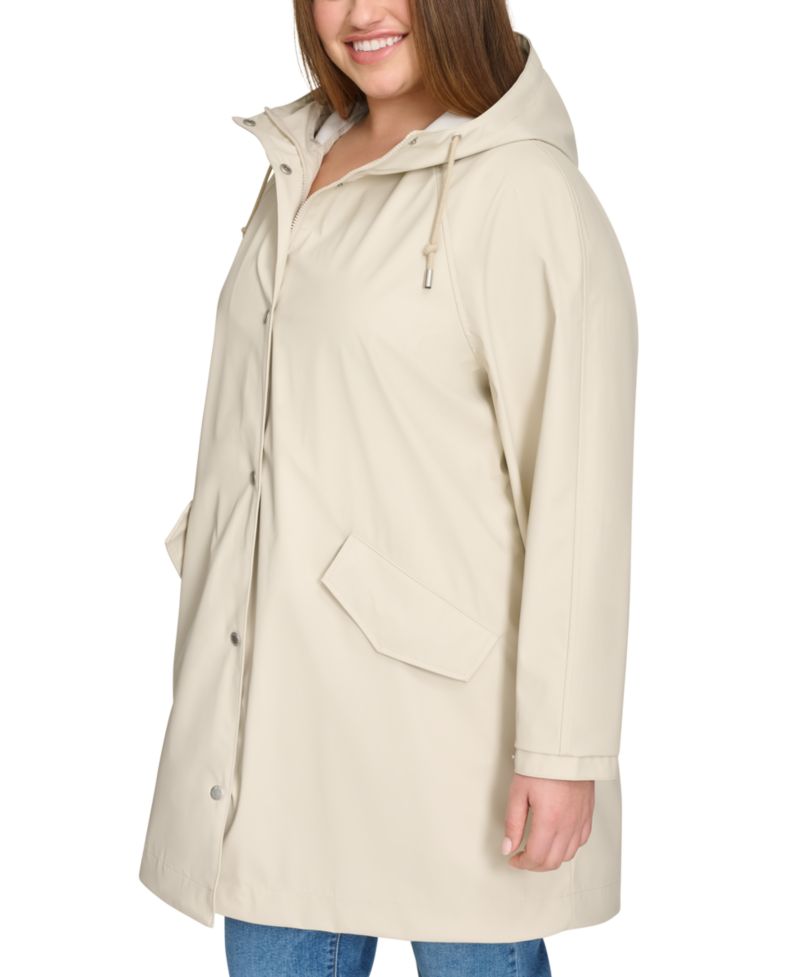 Plus Size Raglan-Sleeve Hooded Rain Jacket