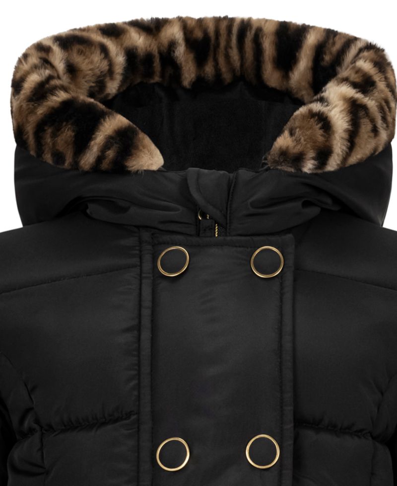 Baby Girls' Double-Breasted Box-Quilt Hooded Puffer Jacket