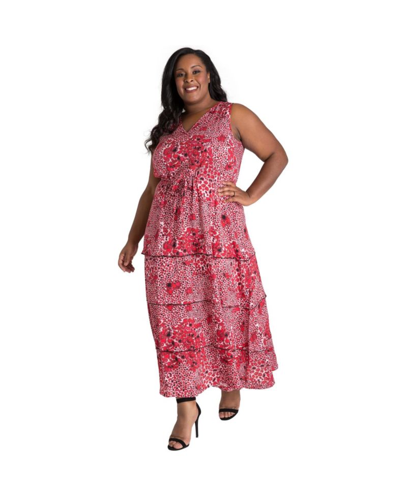 Plus Size Curvy Sleeveless Leopard Print Maxi Dress
